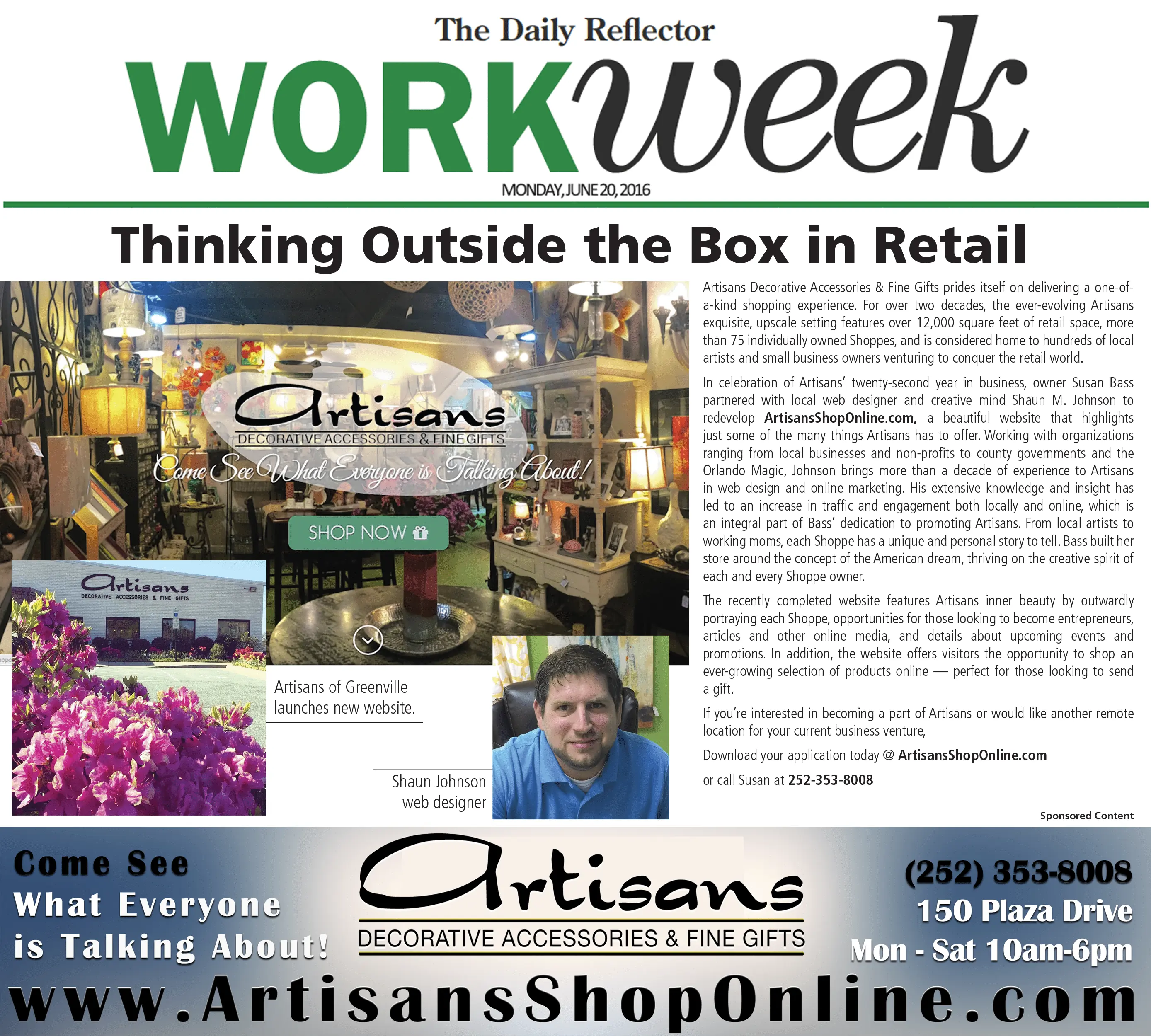 Artisans Work Week Front Page Proof