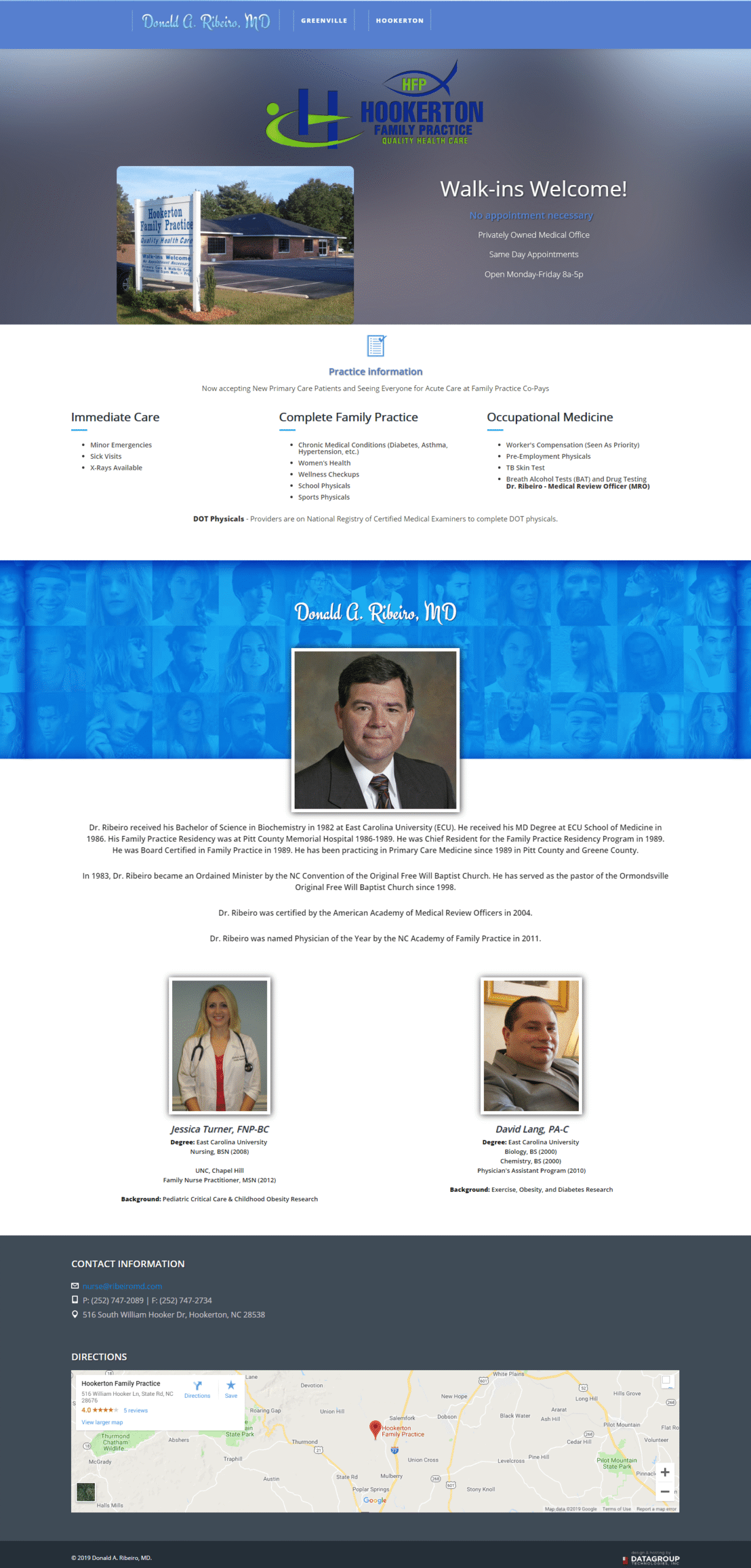 Web Design - Dr. Ribeiro, MD - Hookertton Family Practice