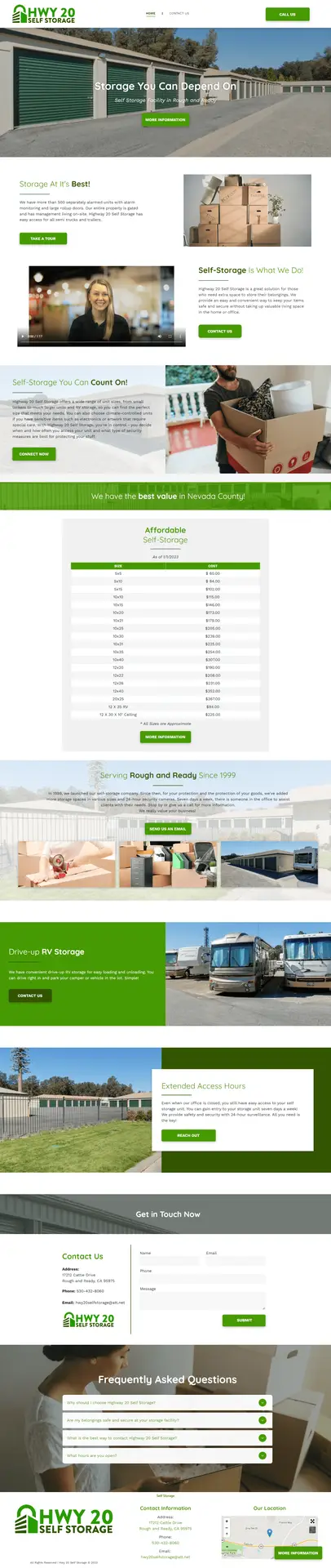 Web Design - Highway 20 Self Storage - screenshot