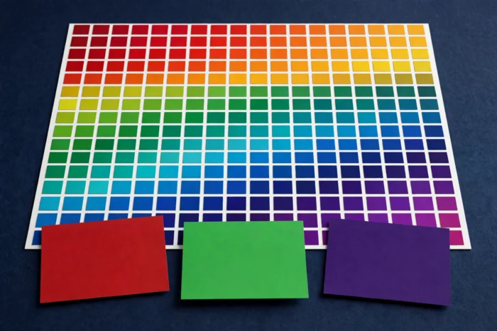 Color chart grid showing rows of named web colors in rainbow order